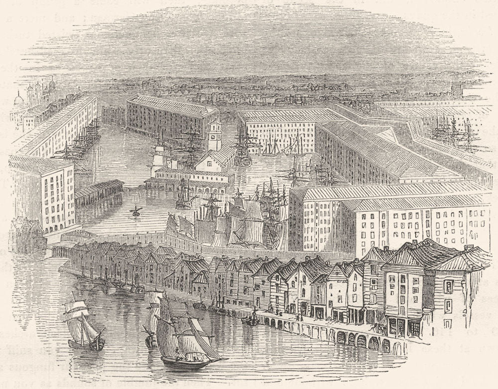 LONDON. St. Katherine's Docks 1850 old antique vintage print picture